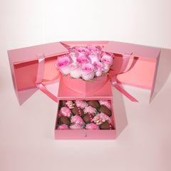 "Sweet Love" Premium Gift Box with Chocolate-Covered Strawberries & Roses