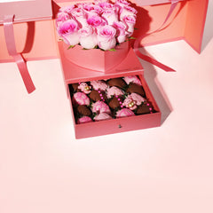"Sweet Love" Premium Gift Box with Chocolate-Covered Strawberries & Roses