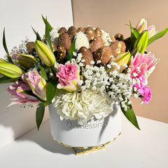 " Magic Garden" Chocolate Covered Strawberries And Flower Arrangement