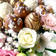 " Magic Garden" Chocolate Covered Strawberries And Flower Arrangement