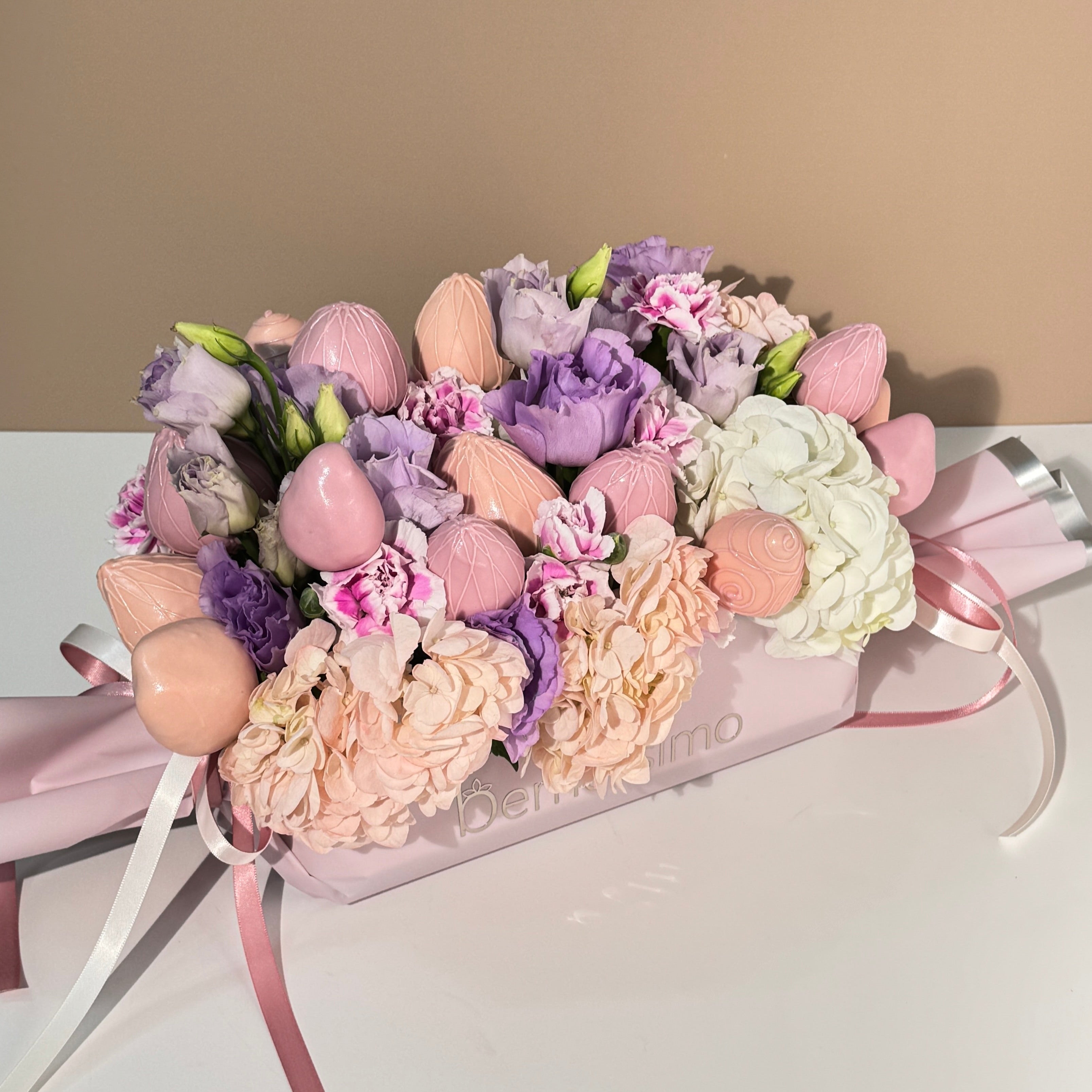 " Magical" Chocolate Covered Strawberries And Flower Arrangement