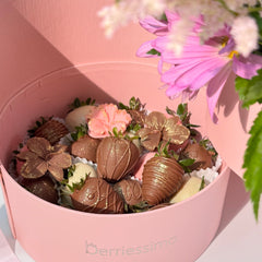 'Enchanted" Belgian Chocolate Covered Strawberries and Flower Arrangement