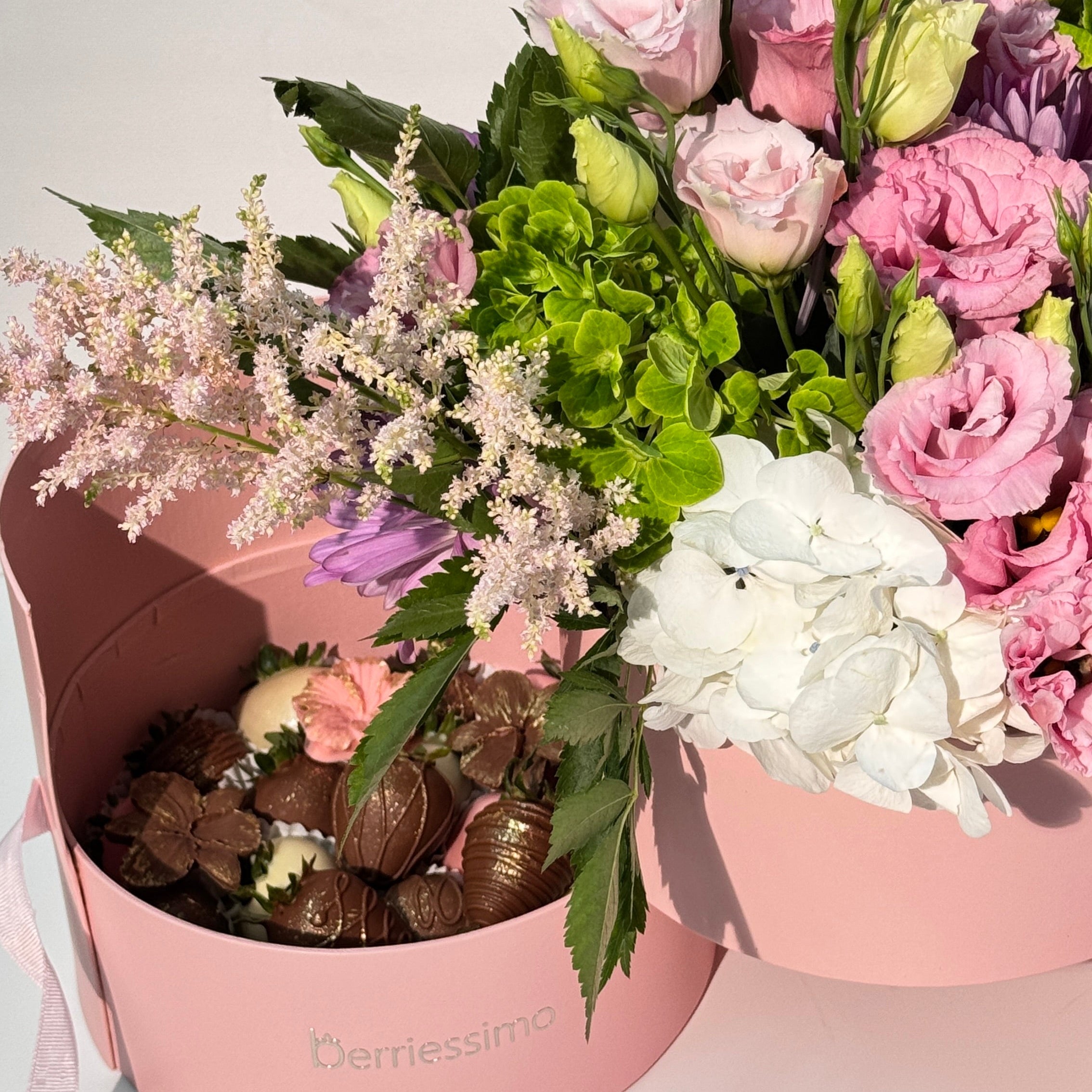 'Enchanted" Belgian Chocolate Covered Strawberries and Flower Arrangement