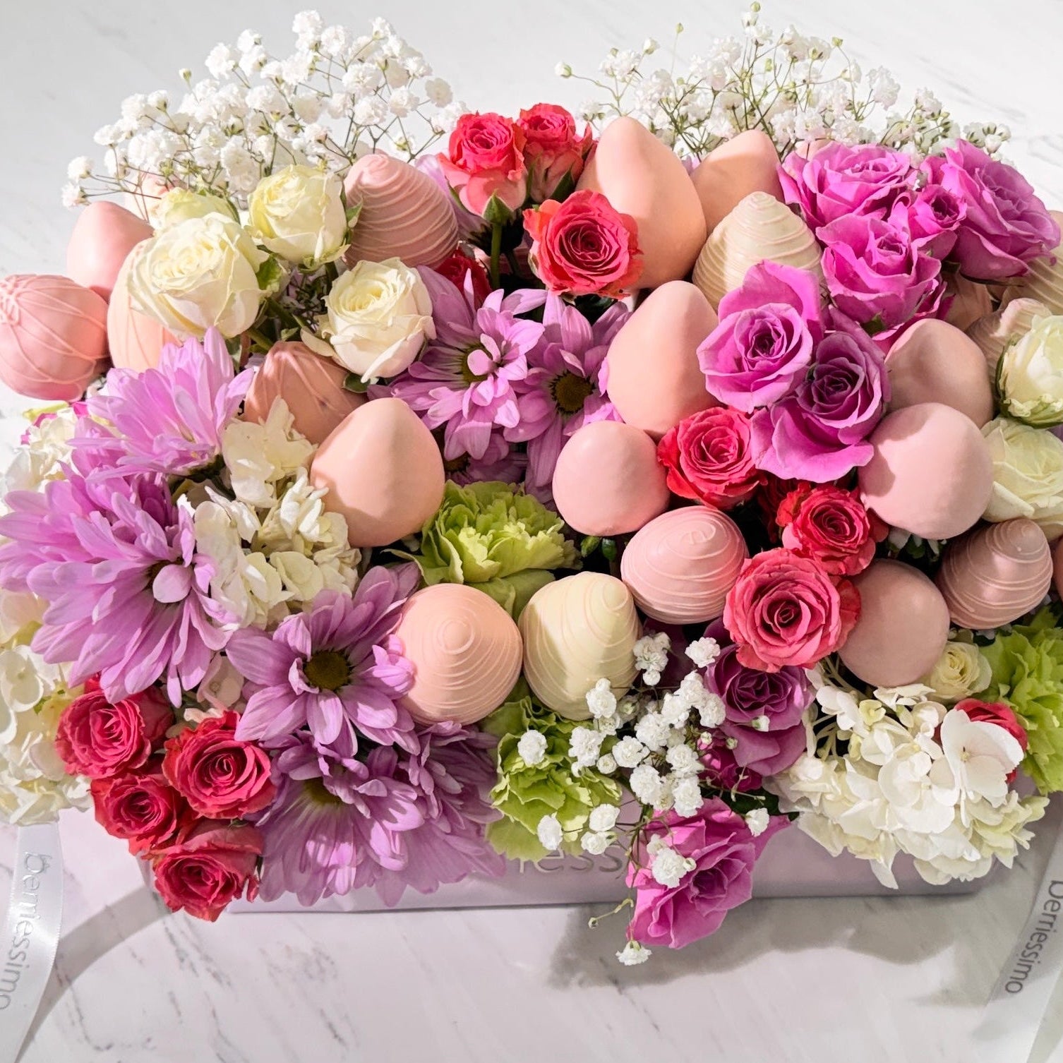Luxury Chocolate Covered Strawberries & Fresh Flower Arrangement