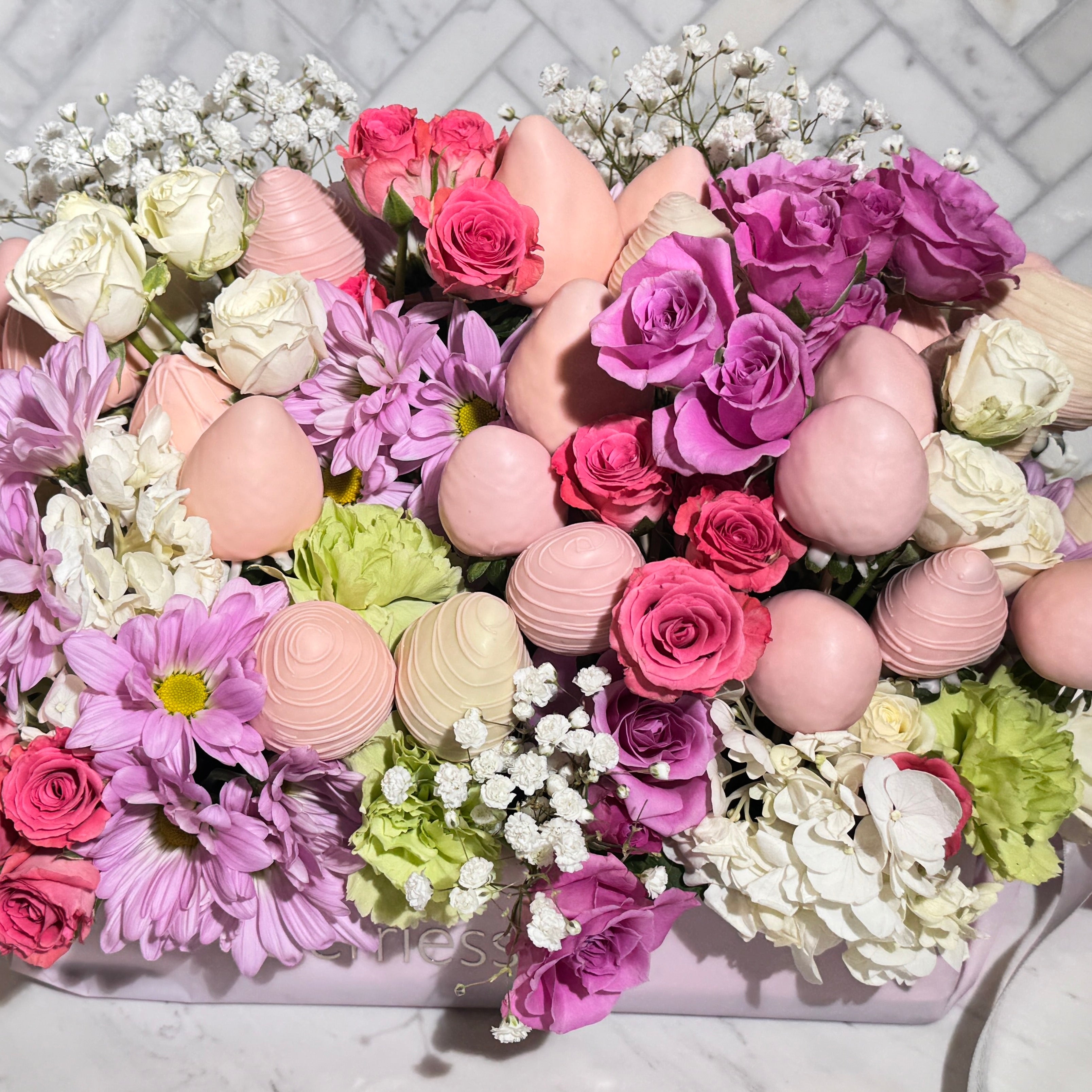 Luxury Chocolate Covered Strawberries & Fresh Flower Arrangement