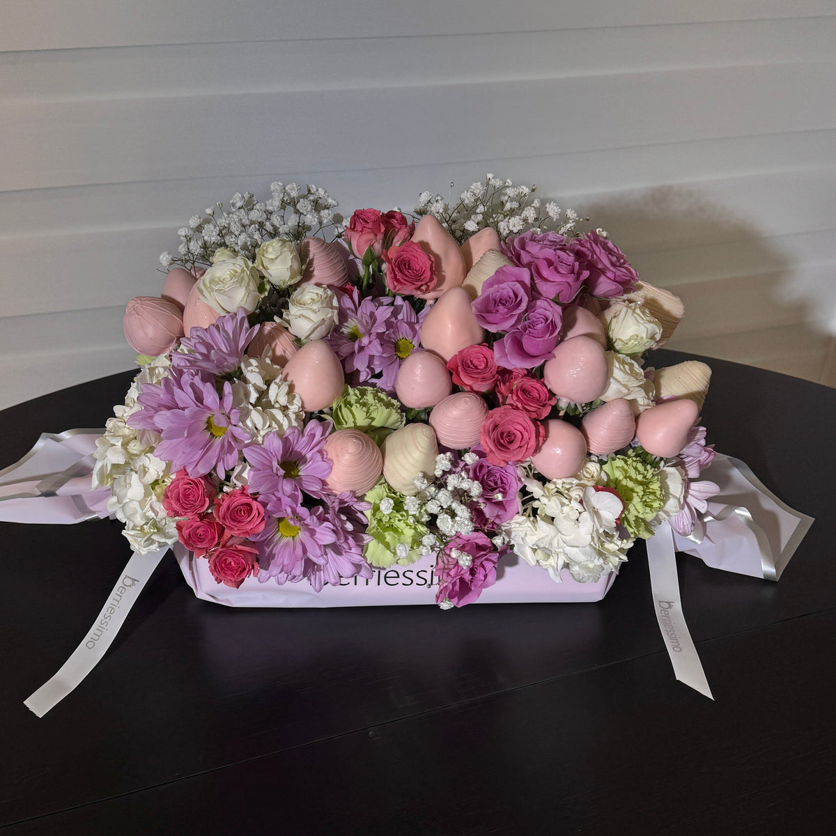 Luxury Chocolate Covered Strawberries & Fresh Flower Arrangement