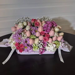 Luxury Chocolate Covered Strawberries & Fresh Flower Arrangement