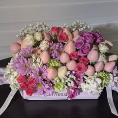 Luxury Chocolate Covered Strawberries & Fresh Flower Arrangement