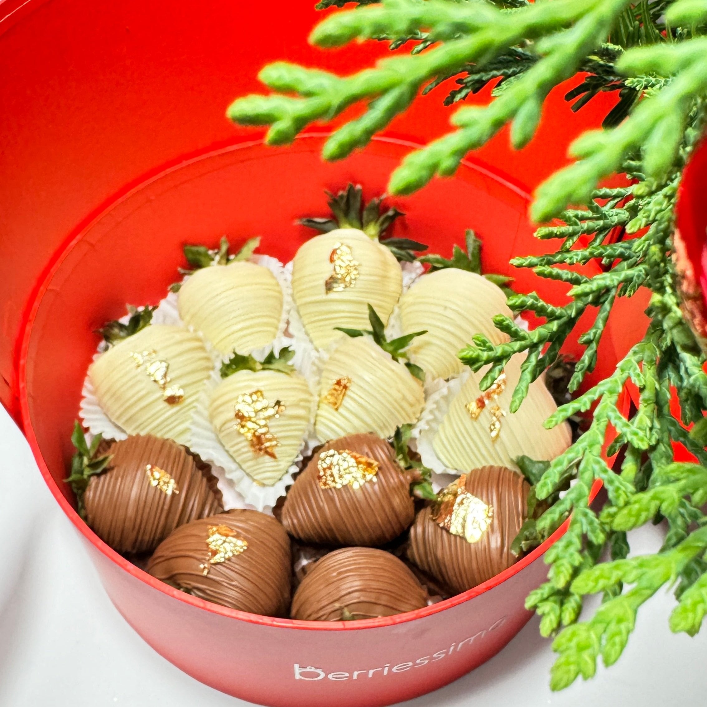 "Christmas Delight: Evergreen Elegance with Belgian Chocolate-Covered Strawberries"