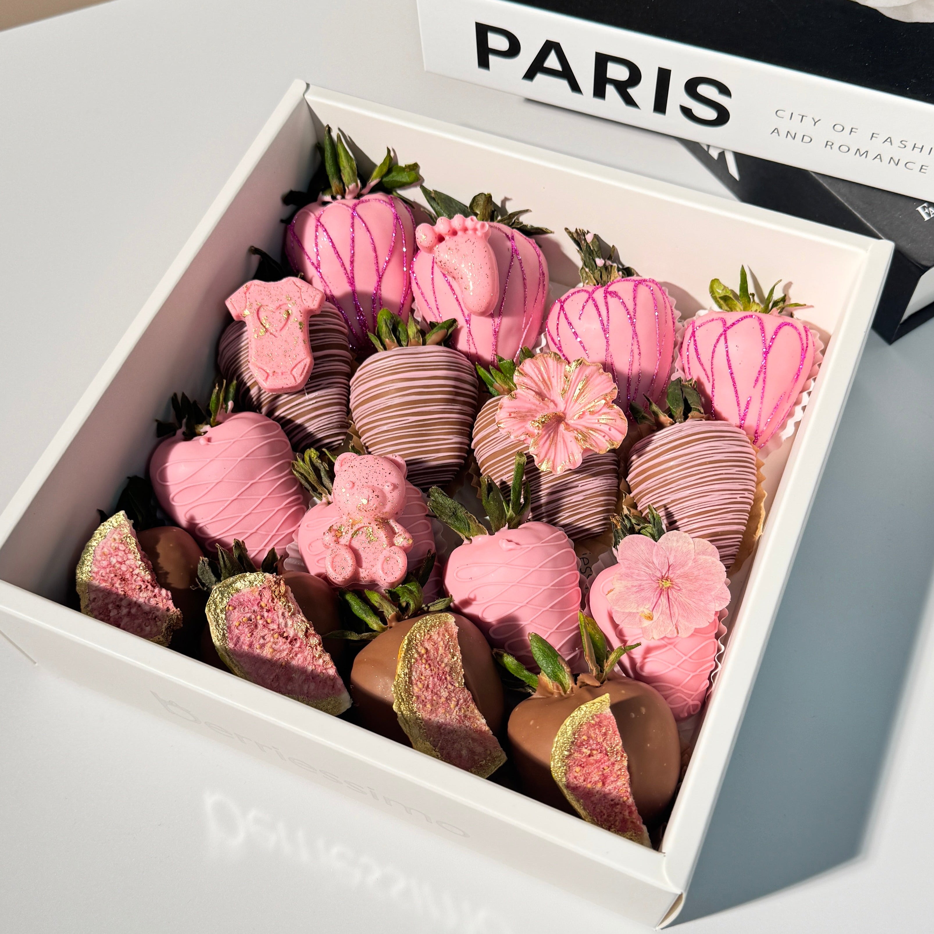 Baby Girl Chocolate Covered Strawberries | Pink Baby Shower Gift Box